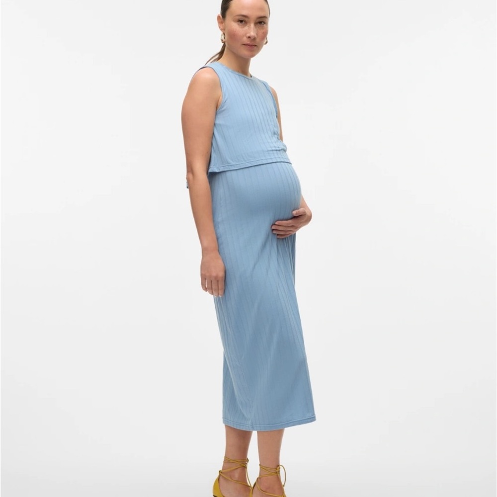 Mama Licious Light Blue Maternity/Nursing Dress